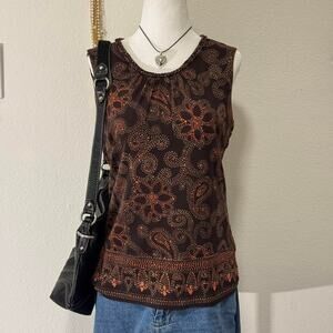 Y2k brown boho paisley floral